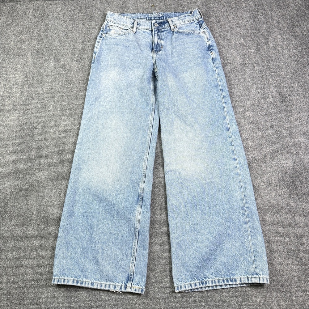 Arizona Womens Baggy Wide Leg Jeans 4 Super Low Rise Light Wash Distressed Denim